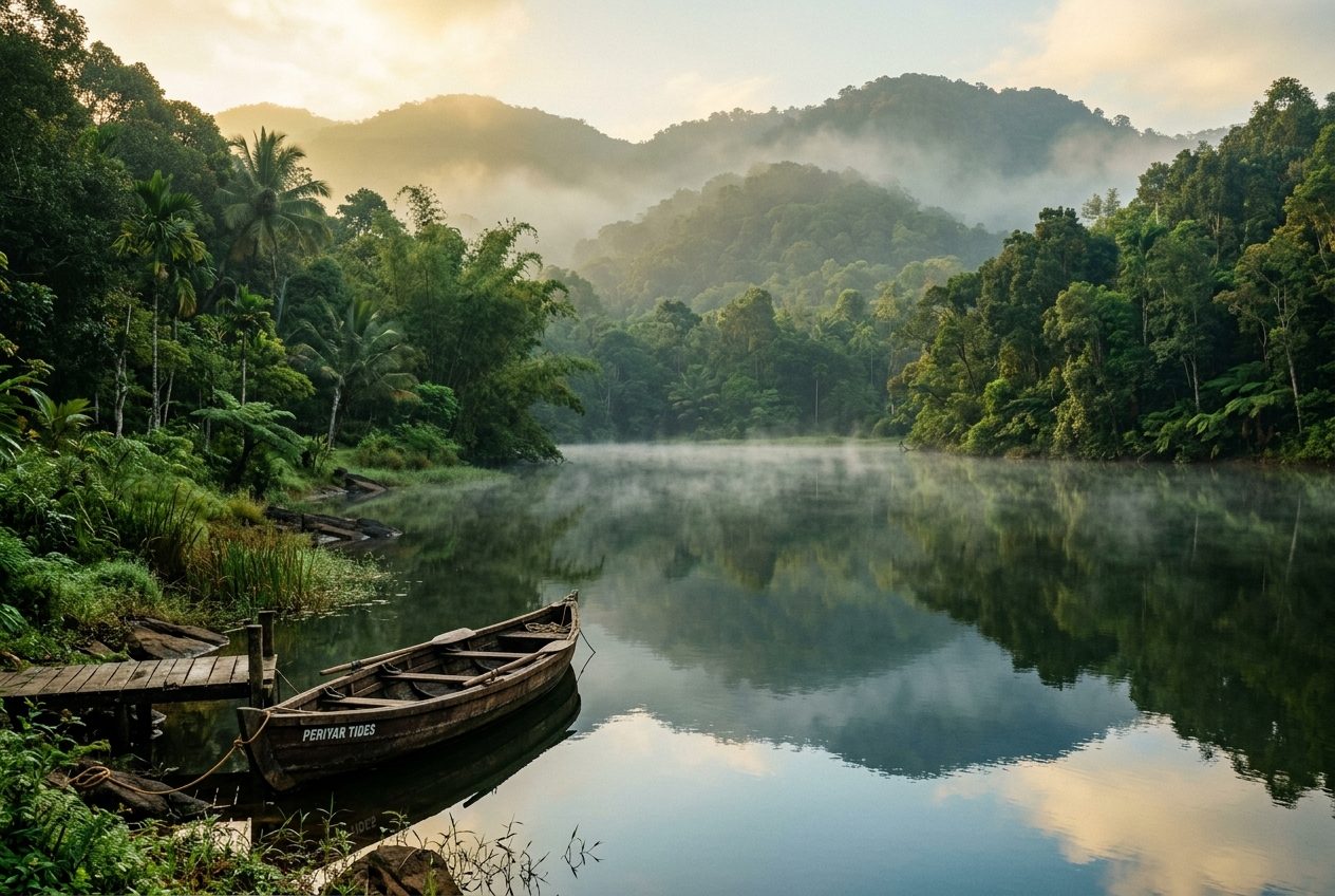 Rowboat on the private estate lake at dawn